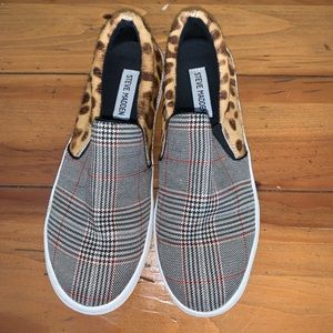 Steve Madden Gills Plaid and Animal Print Cow Hair Sneakers